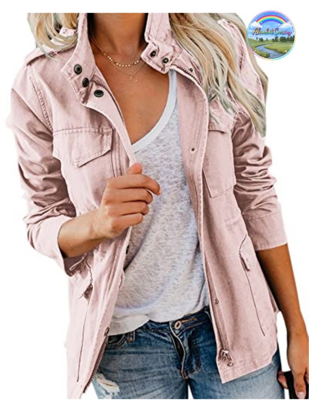 Women's Military Anorak Jacket Cotton Utility Coat with Pockets